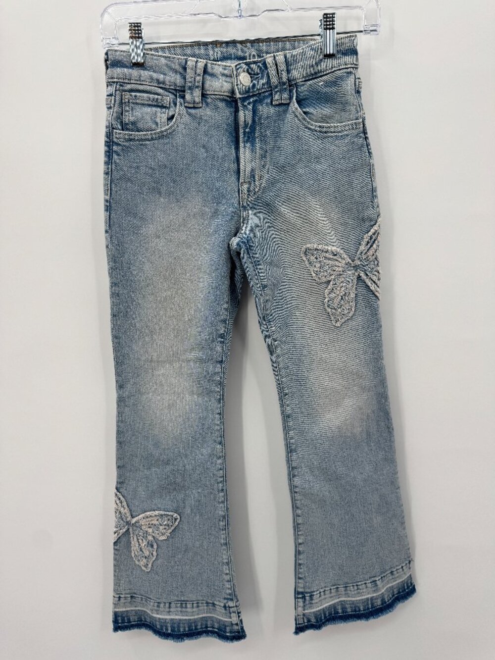 Gap Kids '70s Flare High Rise Butterfly Jeans Girls 10 Light Wash Raw Hem